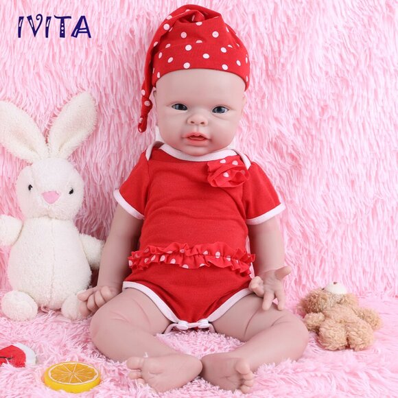 IVITA 20'' Full Soft Body Silicone Newborn Smiling Open Eyes Baby Girl Doll - Picture 2 of 14